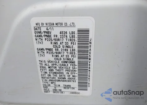 2011 Nissan Rogue Sv z USA, uszkodzony, nr VIN JN8AS5MV6BW296793